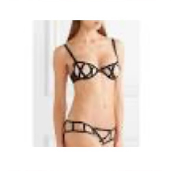 Kiki De Montpatnasse Black Silk Voyeur Cage Balconette Cutout Bra Size 32B